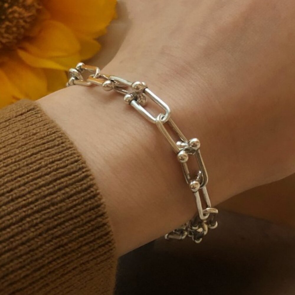 NEW 925 Sterling Silver Horseshoe Link Chain Bracelet